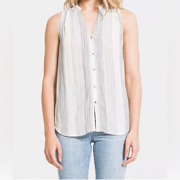 Cynthia Rowley Woman Light Gray/Black Sleeveless button down blouse, 2X - Picture 1 of 6